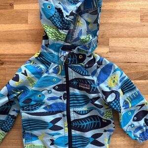 Patagonia Baby Hooded Jacket in Blue with Yellow Accents